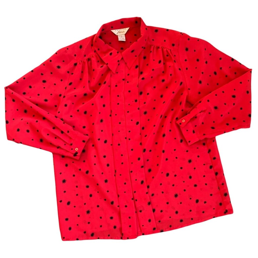 Vintage Atomic Print Rockabilly MCM Novelty Retro Blouse 12